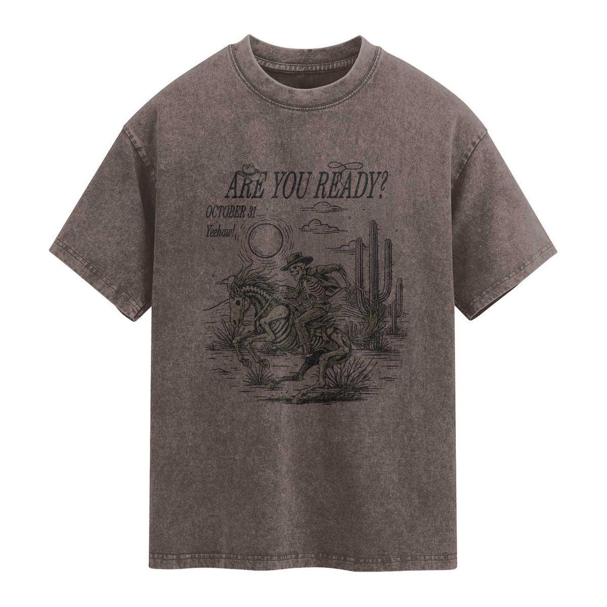 Halloween Skeleton Washed Cotton T-Shirt Are You Ready October 31 Rodeo Cowboy