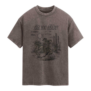 Halloween Skeleton Washed Cotton T-Shirt Are You Ready October 31 Rodeo Cowboy