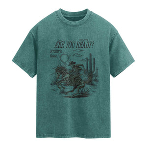 Halloween Skeleton Washed Cotton T-Shirt Are You Ready October 31 Rodeo Cowboy