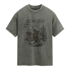 Halloween Skeleton Washed Cotton T-Shirt Are You Ready October 31 Rodeo Cowboy