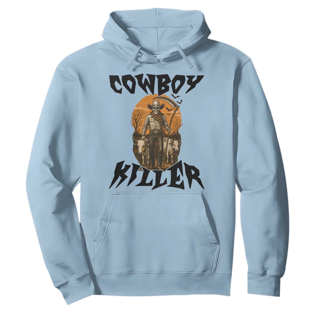 Halloween Skeleton Hoodie Cowboy Killer Spooky Western Horror Design TS12 Light Blue Print Your Wear
