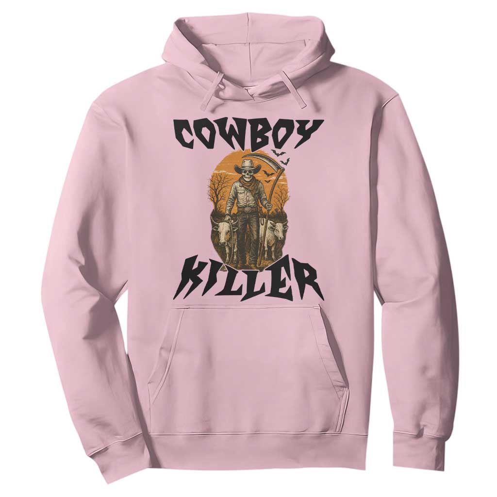 Halloween Skeleton Hoodie Cowboy Killer Spooky Western Horror Design TS12 Light Pink Print Your Wear