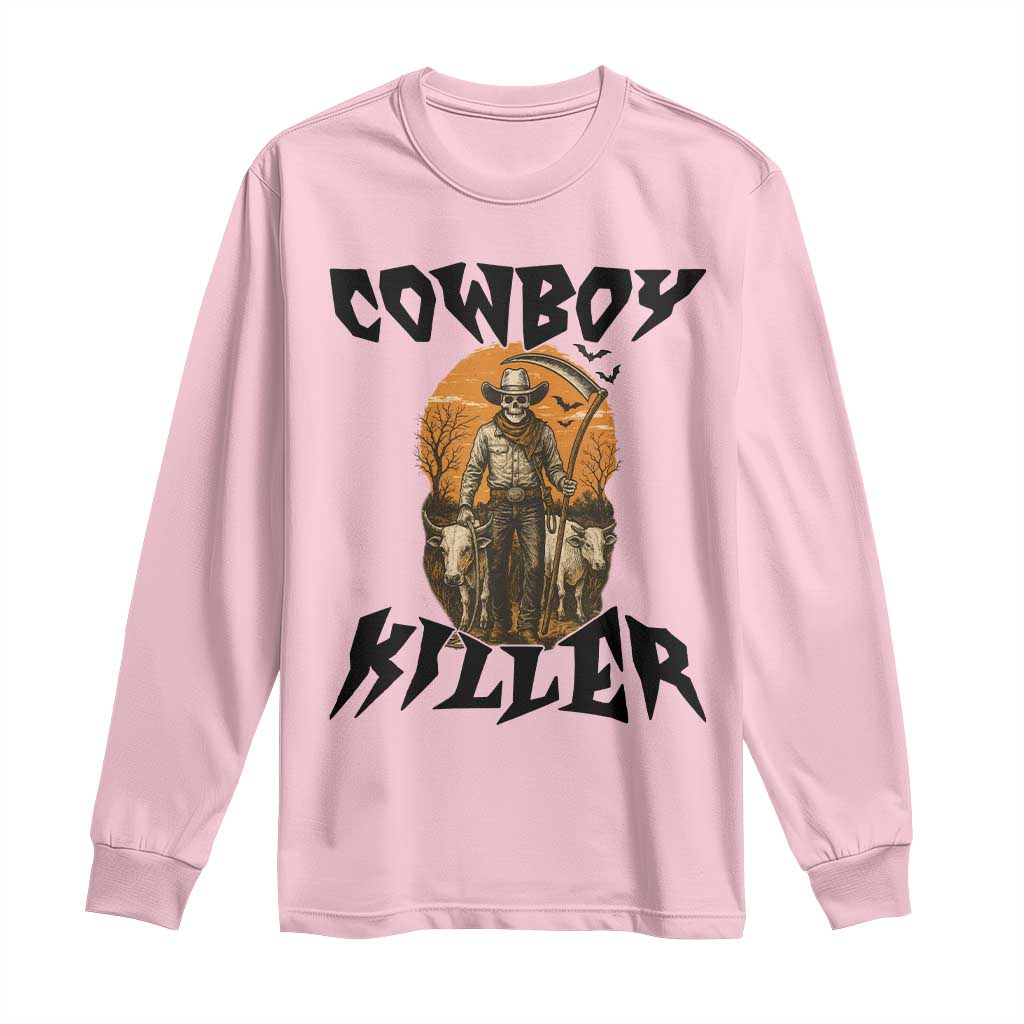 Halloween Skeleton Long Sleeve Shirt Cowboy Killer Spooky Western Horror Design TS12 Light Pink Print Your Wear