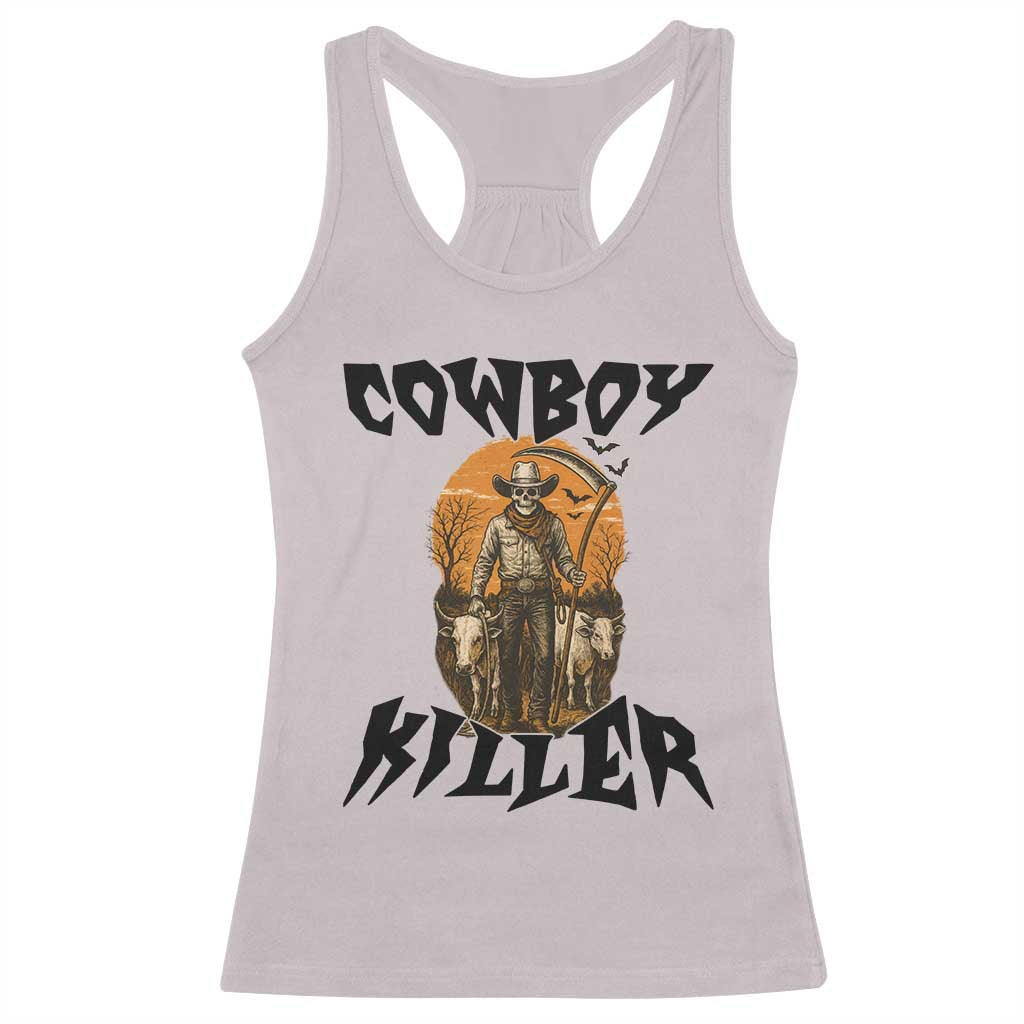Halloween Skeleton Racerback Tank Top Cowboy Killer Spooky Western Horror Design TS12 Ice Gray Print Your Wear