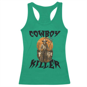Halloween Skeleton Racerback Tank Top Cowboy Killer Spooky Western Horror Design TS12 Irish Green Print Your Wear