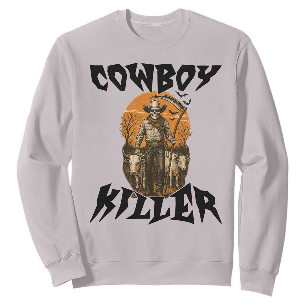 Halloween Skeleton Sweatshirt Cowboy Killer Spooky Western Horror Design TS12 Ice Gray Print Your Wear