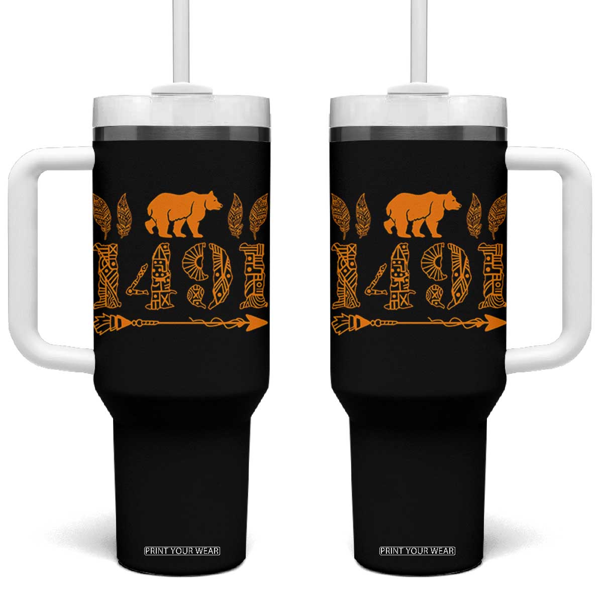 1491 Indigenous Peoples Day Tumbler With Handle Proud Native American Pride TS12 One Size: 40 oz Black Print Your Wear