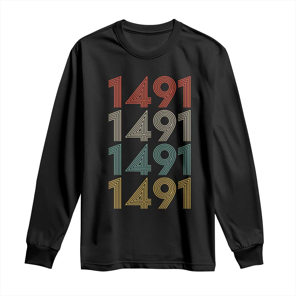 1491 Vintage Retro Striped Multicolor Number Graphic Long Sleeve Shirt TS12 Black Print Your Wear
