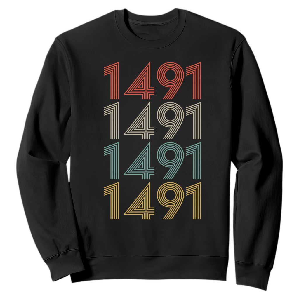 1491 Vintage Retro Striped Multicolor Number Graphic Sweatshirt TS12 Black Print Your Wear