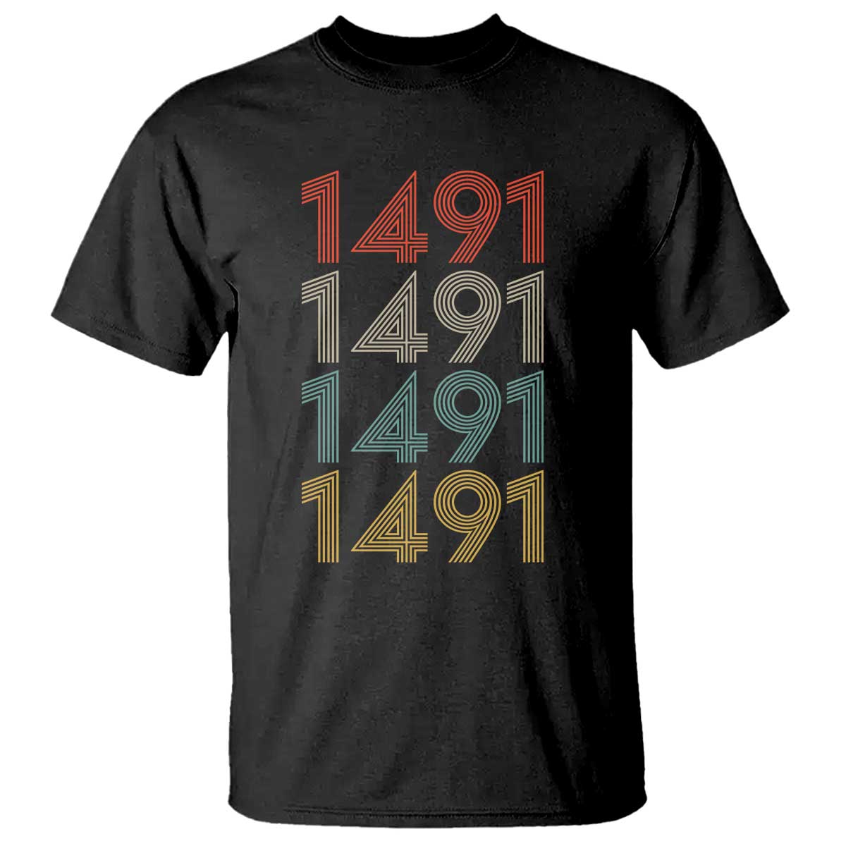 1491 Vintage Retro Striped Multicolor Number Graphic T Shirt TS12 Black Print Your Wear