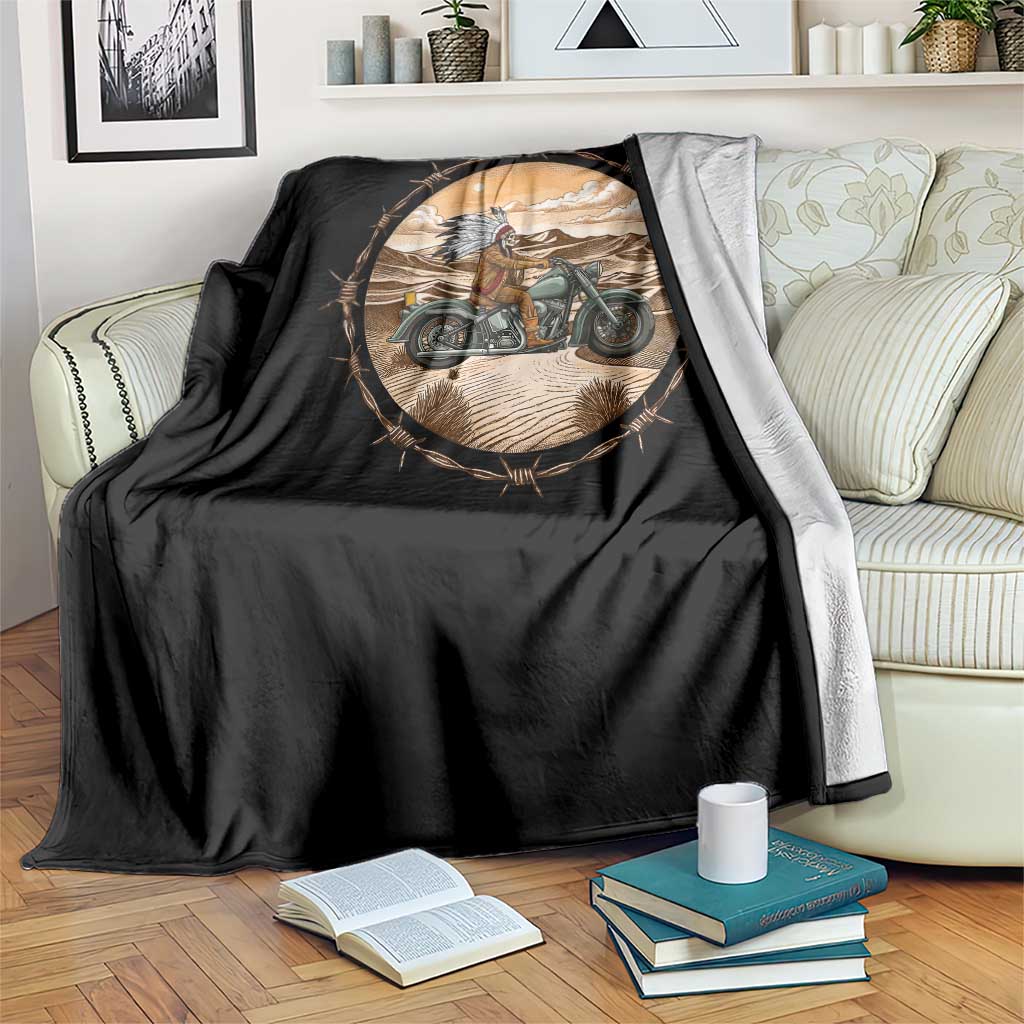 Native American Biker Gift Throw Blanket Skull Motorcycle Rider TS12 Print Your Wear