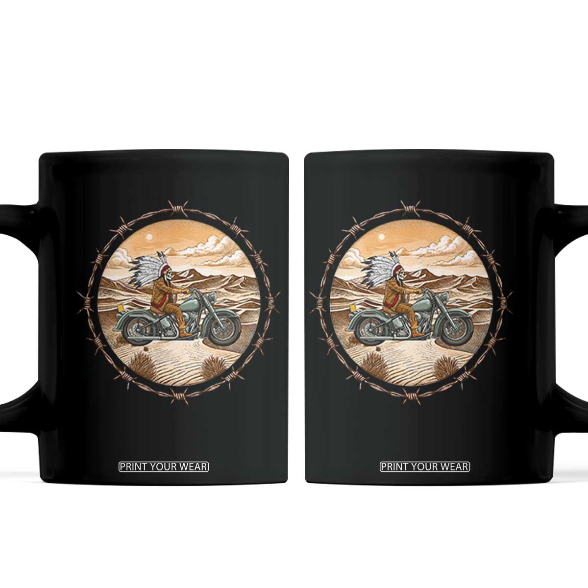 Native American Biker Gift Coffee Mug Skull Motorcycle Rider TS12 Black Print Your Wear