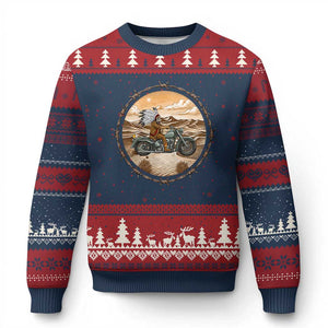 Native American Biker Gift Ugly Christmas Sweater Skull Motorcycle Rider TS12 Navy Red Print Your Wear