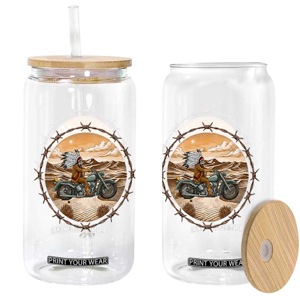 Native American Biker Gift Glass Can Skull Motorcycle Rider TS12 Print Your Wear