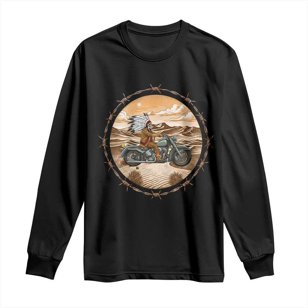 Native American Biker Gift Long Sleeve Shirt Skull Motorcycle Rider TS12 Black Print Your Wear
