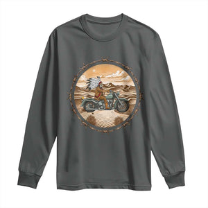 Native American Biker Gift Long Sleeve Shirt Skull Motorcycle Rider TS12 Dark Heather Print Your Wear