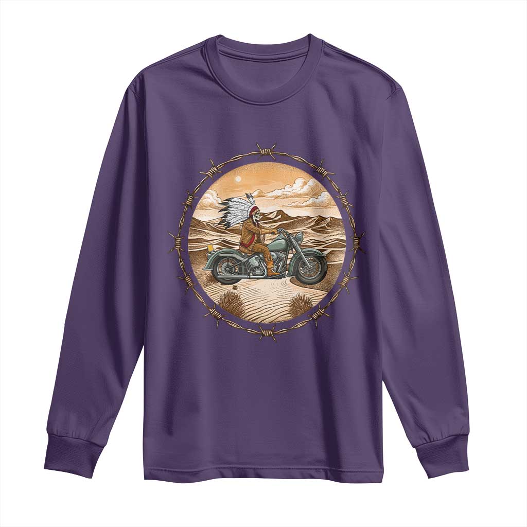 Native American Biker Gift Long Sleeve Shirt Skull Motorcycle Rider TS12 Purple Print Your Wear