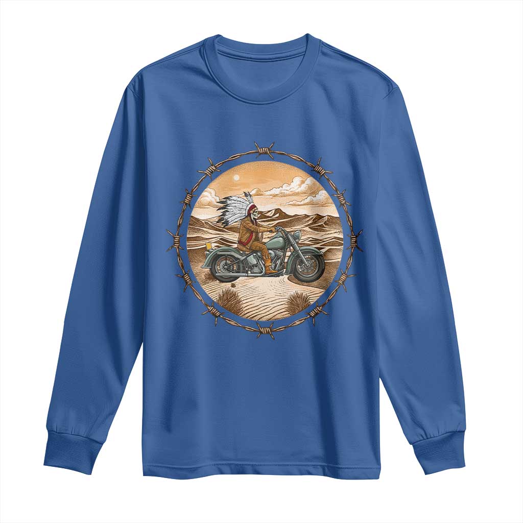 Native American Biker Gift Long Sleeve Shirt Skull Motorcycle Rider TS12 Royal Blue Print Your Wear