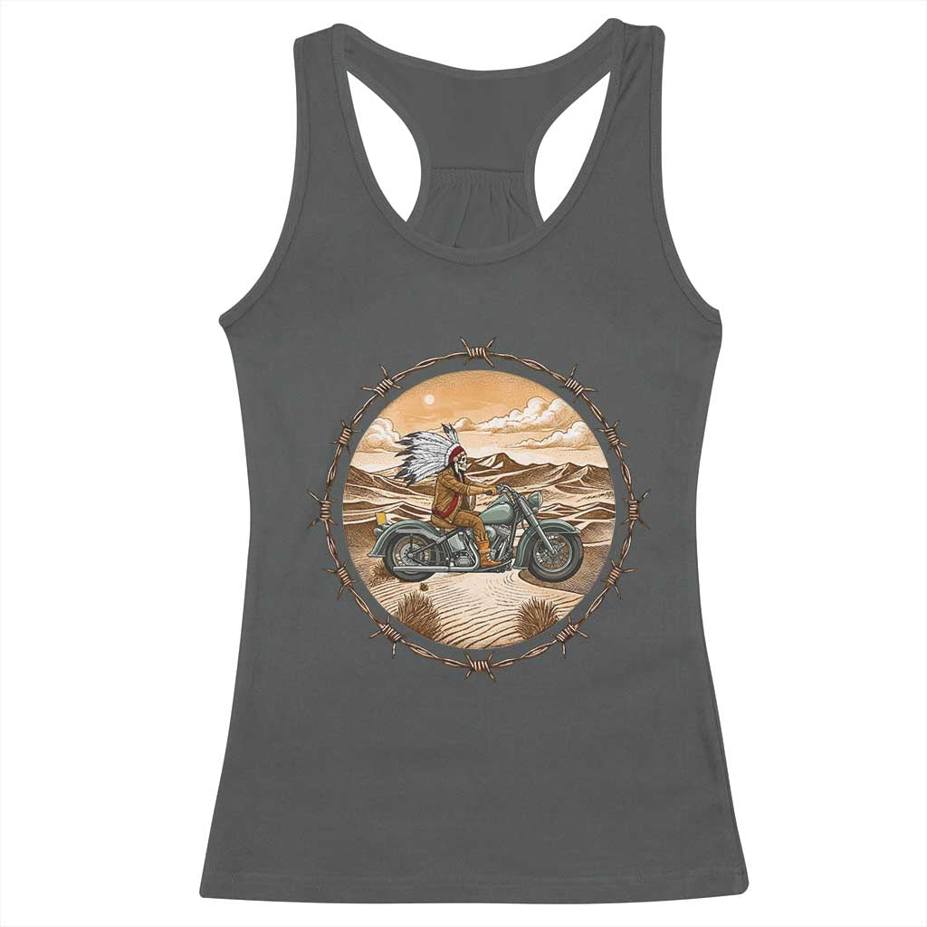 Native American Biker Gift Racerback Tank Top Skull Motorcycle Rider TS12 Dark Heather Print Your Wear