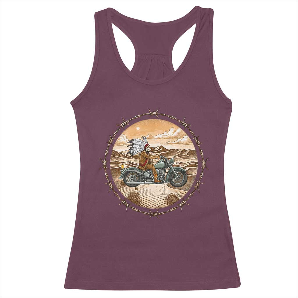 Native American Biker Gift Racerback Tank Top Skull Motorcycle Rider TS12 Maroon Print Your Wear