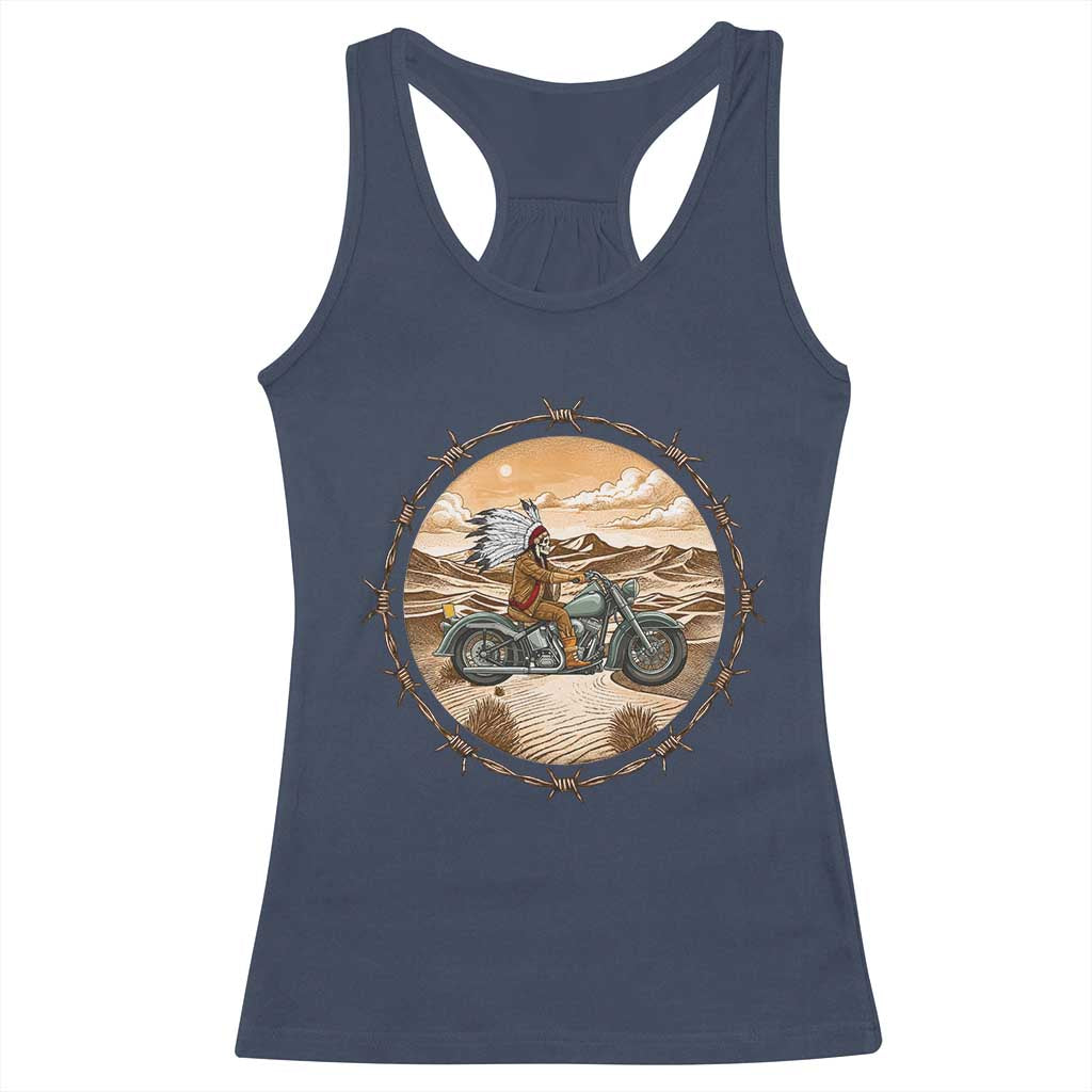 Native American Biker Gift Racerback Tank Top Skull Motorcycle Rider TS12 Navy Print Your Wear
