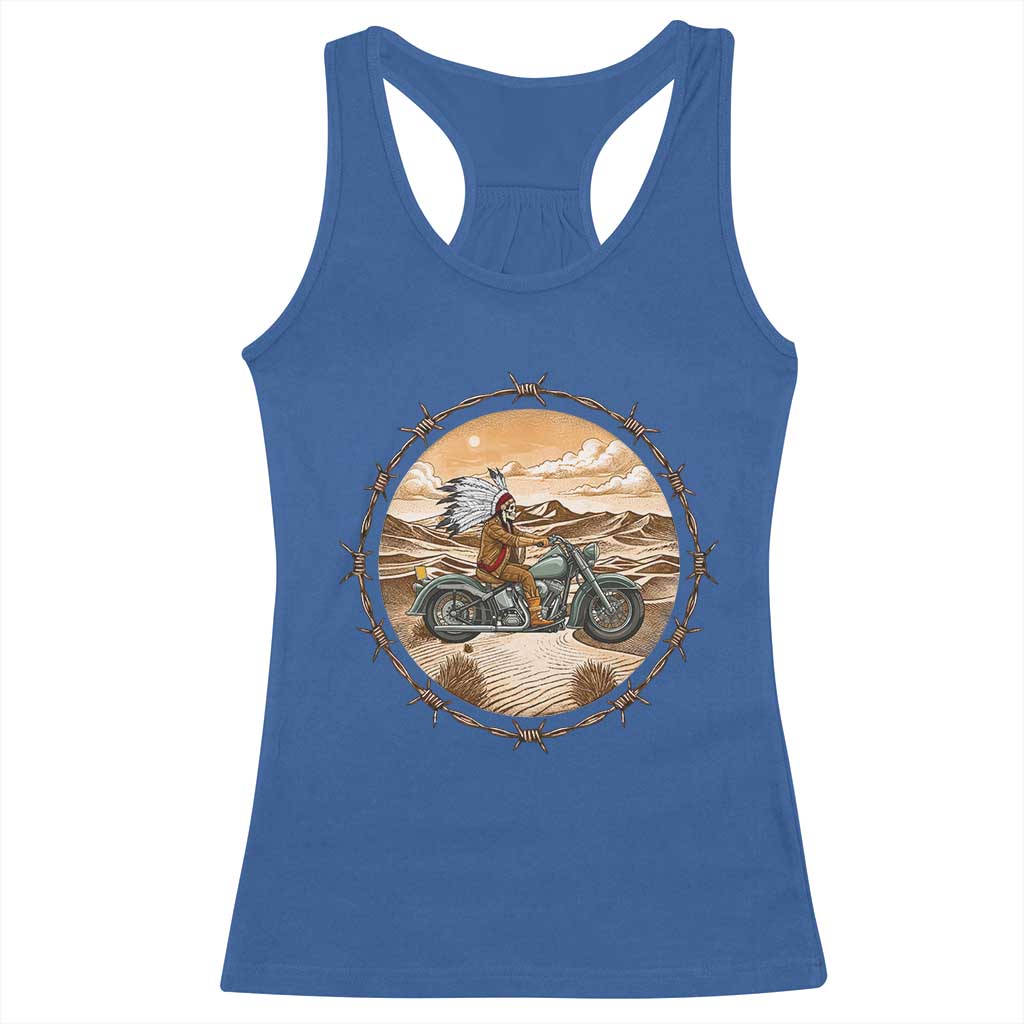 Native American Biker Gift Racerback Tank Top Skull Motorcycle Rider TS12 Royal Blue Print Your Wear