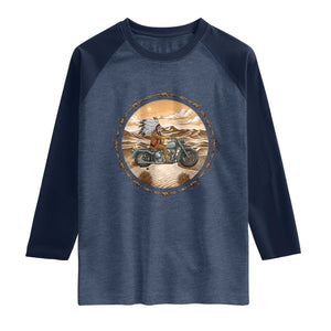 Native American Biker Gift Raglan Shirt Skull Motorcycle Rider TS12 Heather Denim Navy Print Your Wear