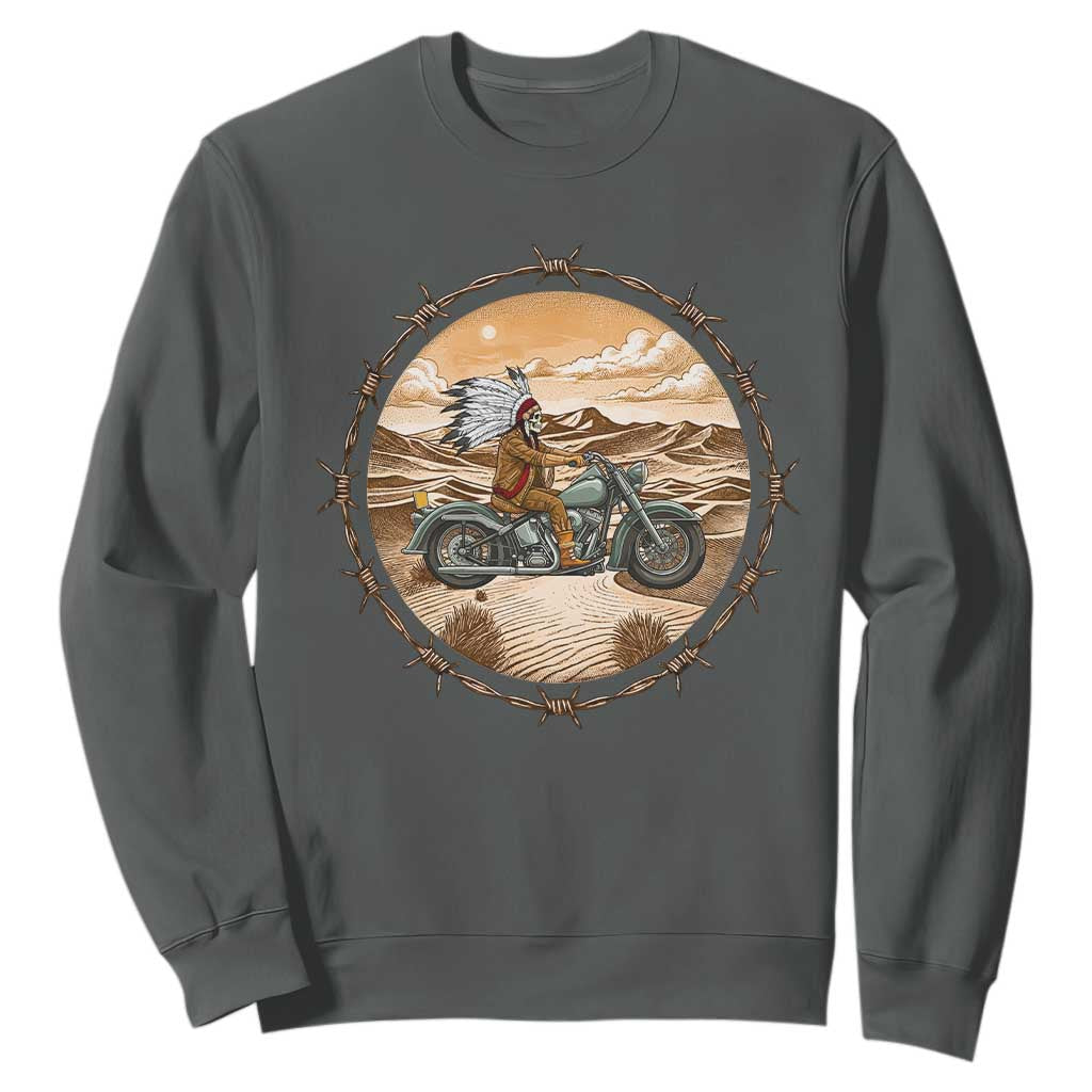 Native American Biker Gift Sweatshirt Skull Motorcycle Rider TS12 Dark Heather Print Your Wear