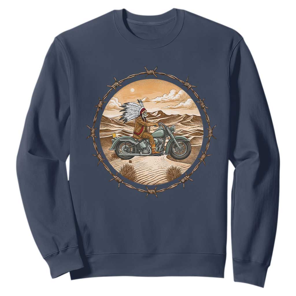 Native American Biker Gift Sweatshirt Skull Motorcycle Rider TS12 Navy Print Your Wear
