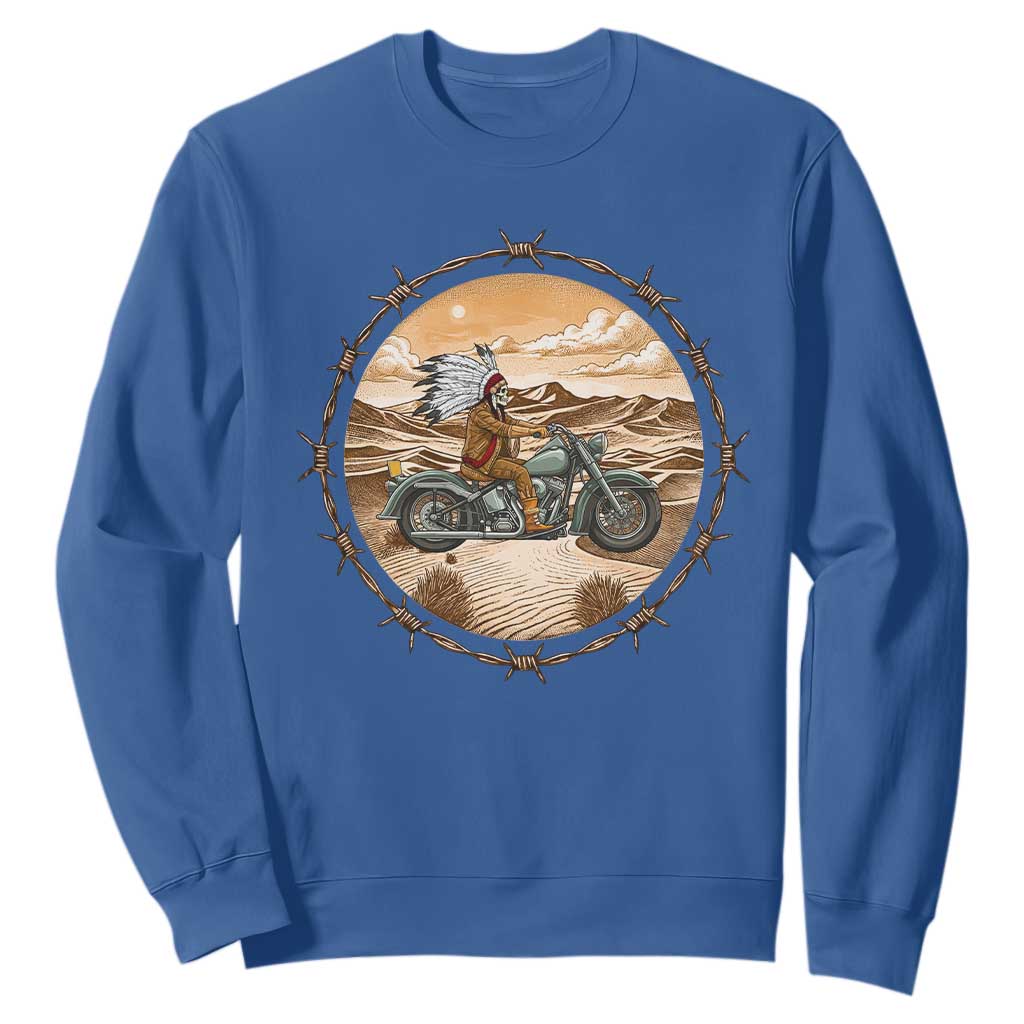Native American Biker Gift Sweatshirt Skull Motorcycle Rider TS12 Royal Blue Print Your Wear