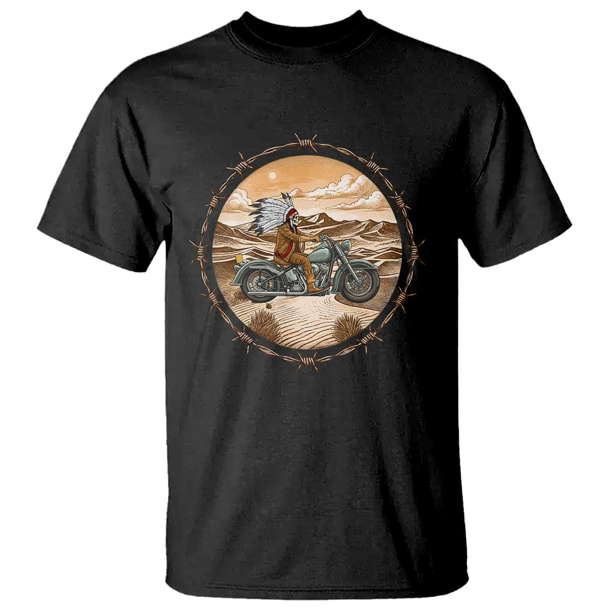Native American Biker Gift T Shirt Skull Motorcycle Rider TS12 Black Print Your Wear
