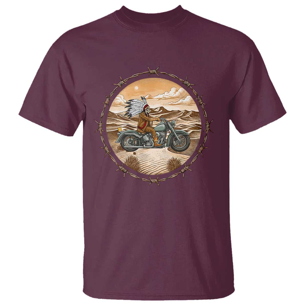 Native American Biker Gift T Shirt Skull Motorcycle Rider TS12 Maroon Print Your Wear