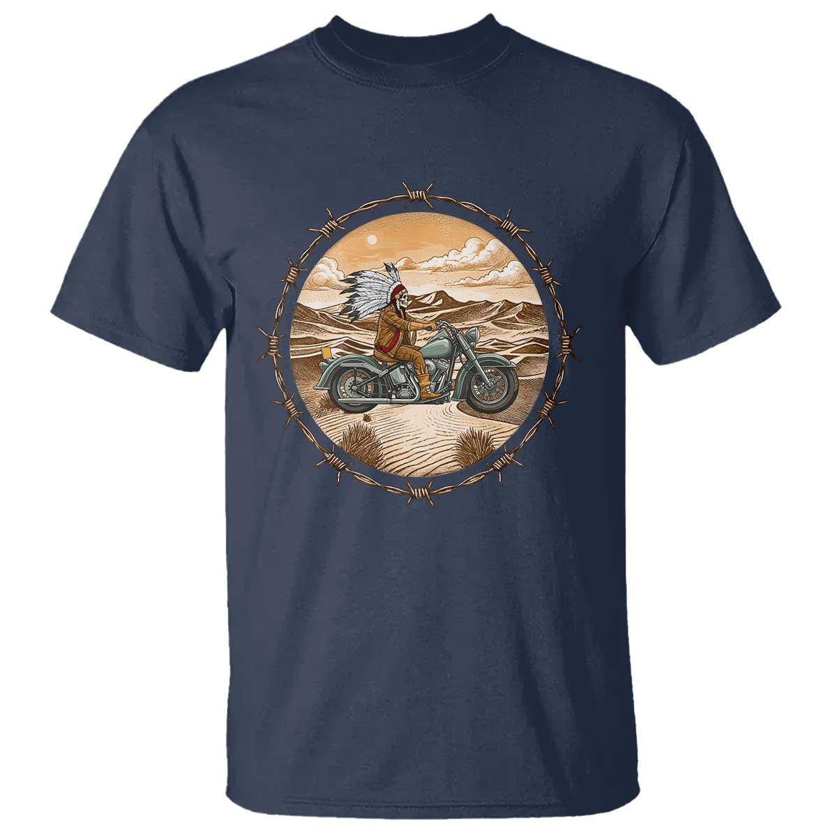 Native American Biker Gift T Shirt Skull Motorcycle Rider TS12 Navy Print Your Wear