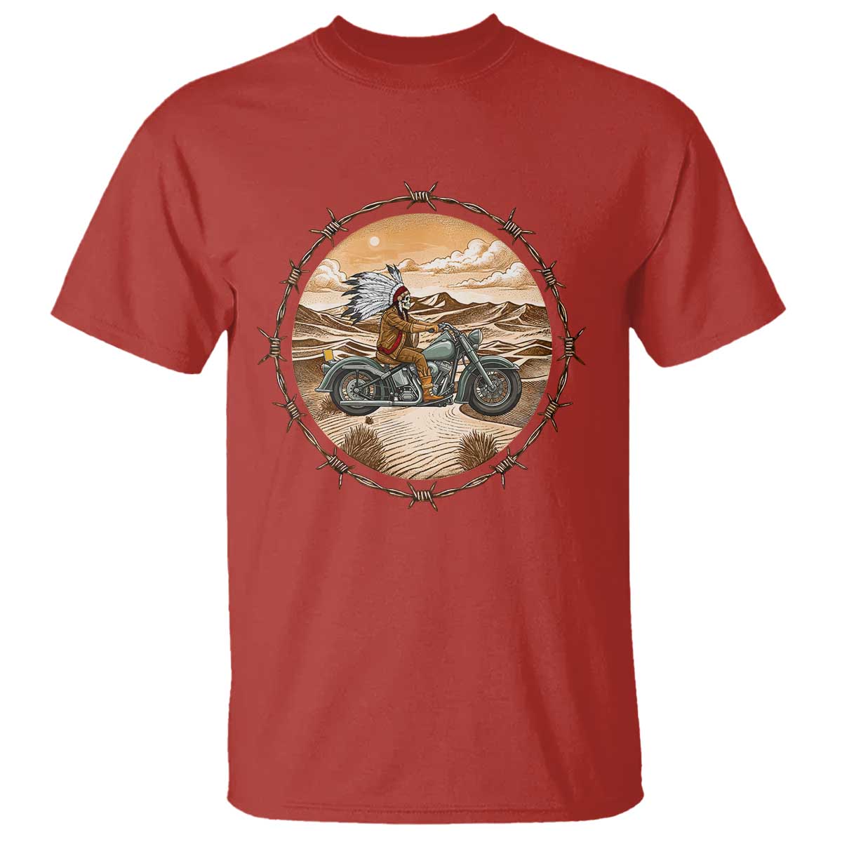 Native American Biker Gift T Shirt Skull Motorcycle Rider TS12 Red Print Your Wear