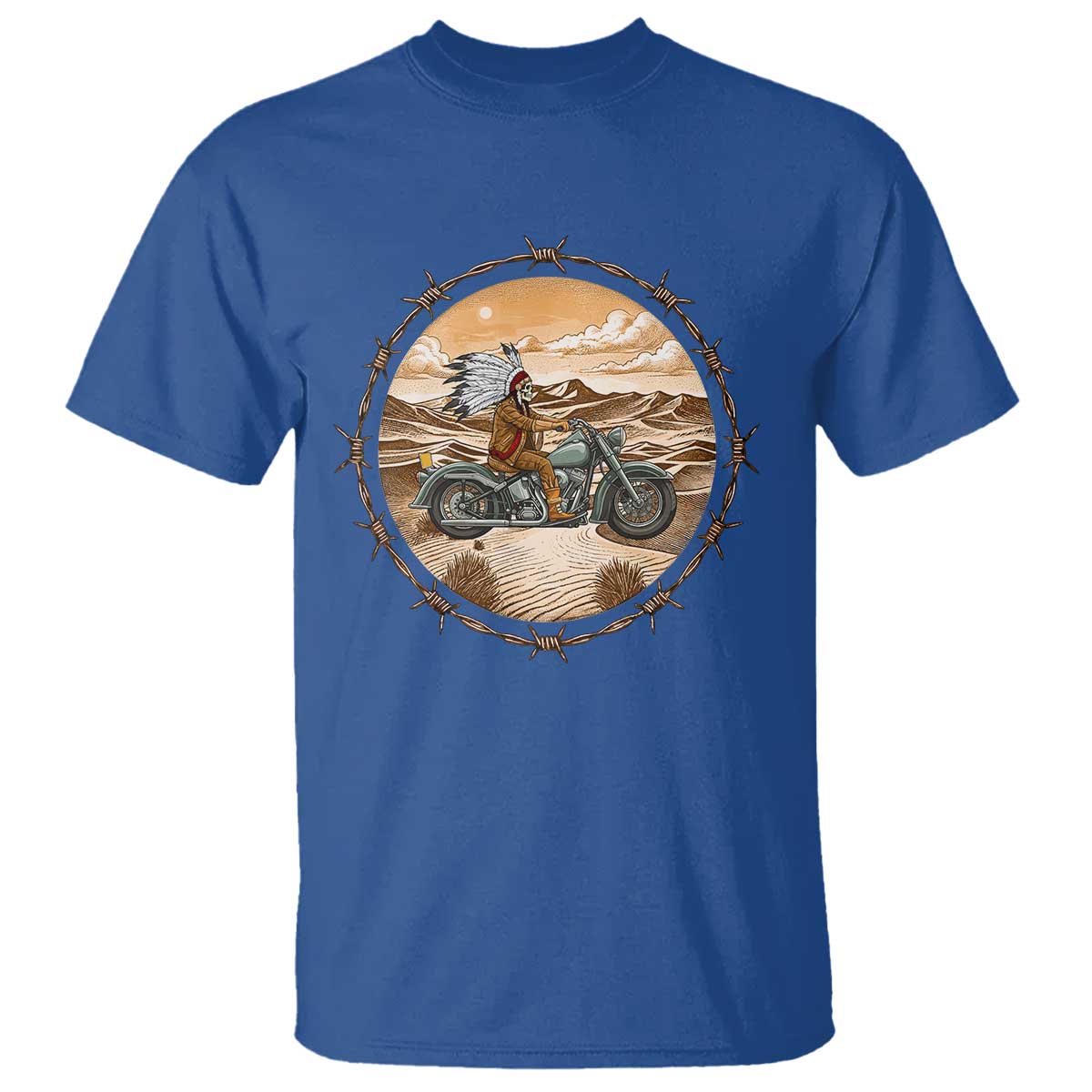 Native American Biker Gift T Shirt Skull Motorcycle Rider TS12 Royal Blue Print Your Wear
