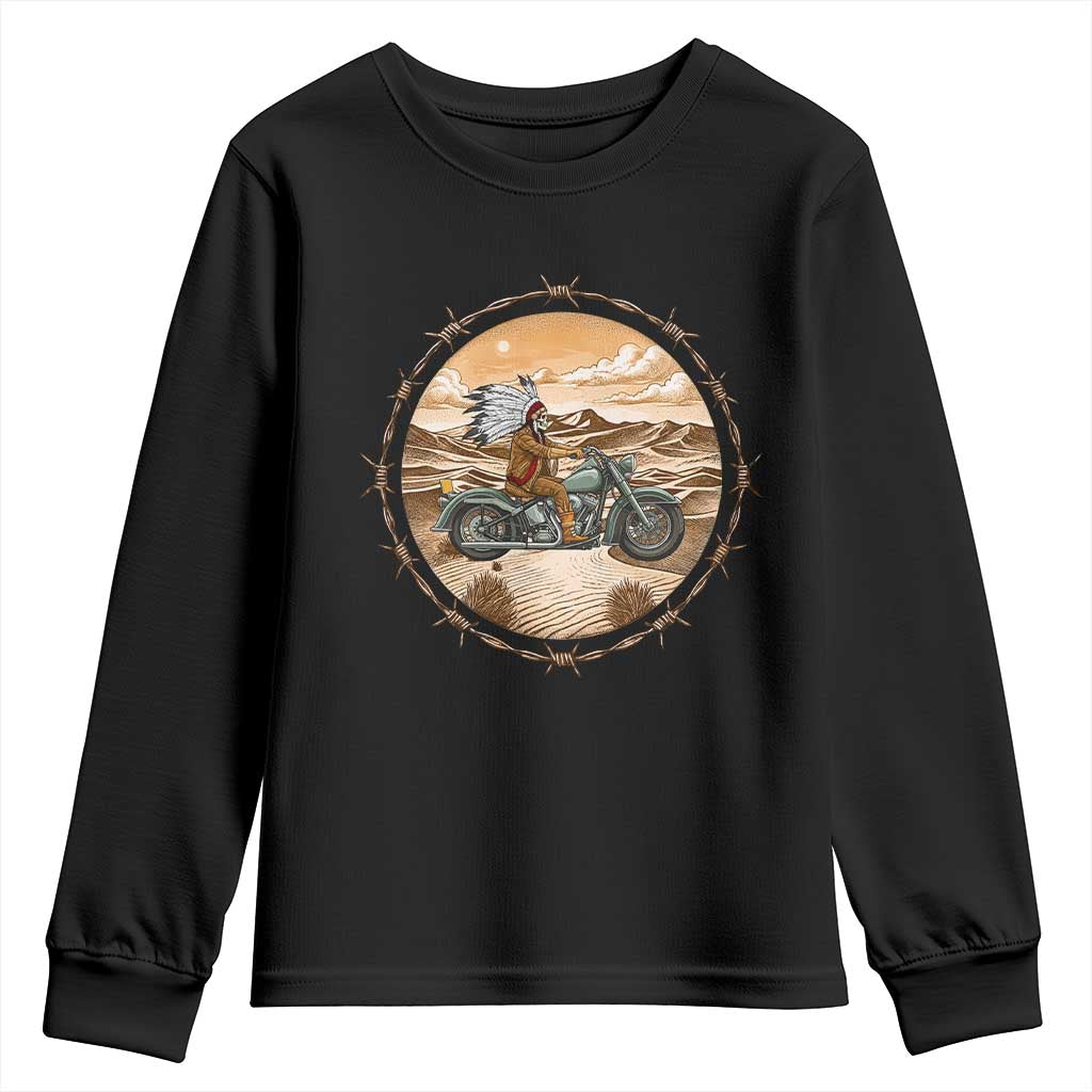 Native American Biker Gift Youth Sweatshirt Skull Motorcycle Rider TS12 Black Print Your Wear