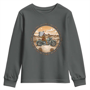 Native American Biker Gift Youth Sweatshirt Skull Motorcycle Rider TS12 Dark Heather Print Your Wear