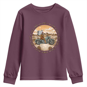 Native American Biker Gift Youth Sweatshirt Skull Motorcycle Rider TS12 Maroon Print Your Wear