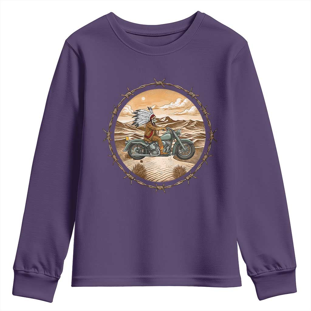 Native American Biker Gift Youth Sweatshirt Skull Motorcycle Rider TS12 Purple Print Your Wear