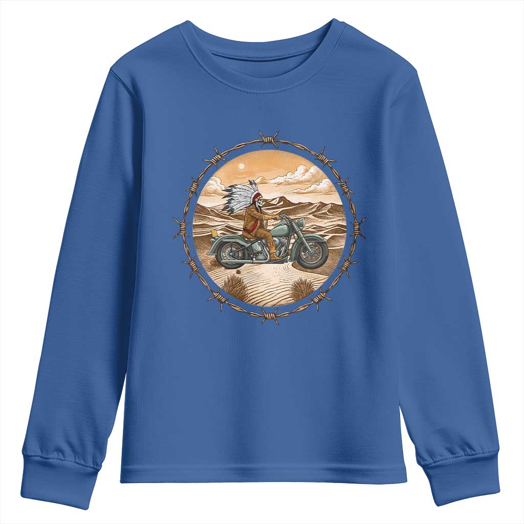 Native American Biker Gift Youth Sweatshirt Skull Motorcycle Rider TS12 Royal Blue Print Your Wear