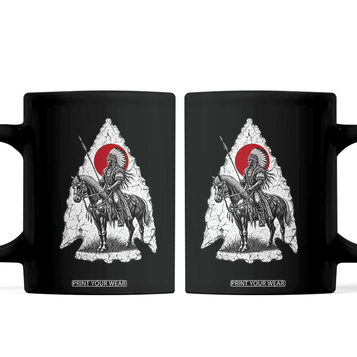 Vintage Native American Warrior Coffee Mug Horse Rider Feather Headdress Graphic TS12 Black Print Your Wear