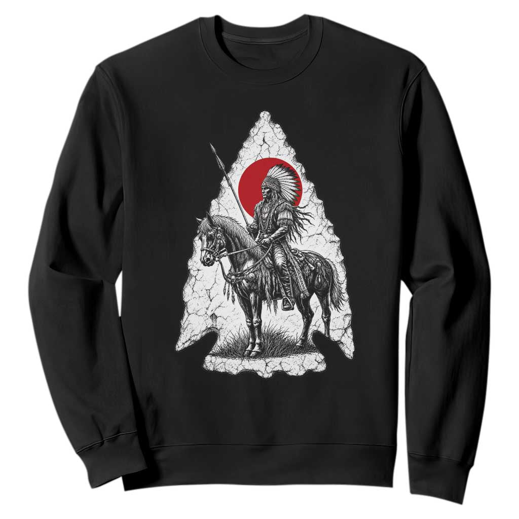 Vintage Native American Warrior Sweatshirt Horse Rider Feather Headdress Graphic TS12 Black Print Your Wear