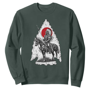 Vintage Native American Warrior Sweatshirt Horse Rider Feather Headdress Graphic TS12 Dark Forest Green Print Your Wear