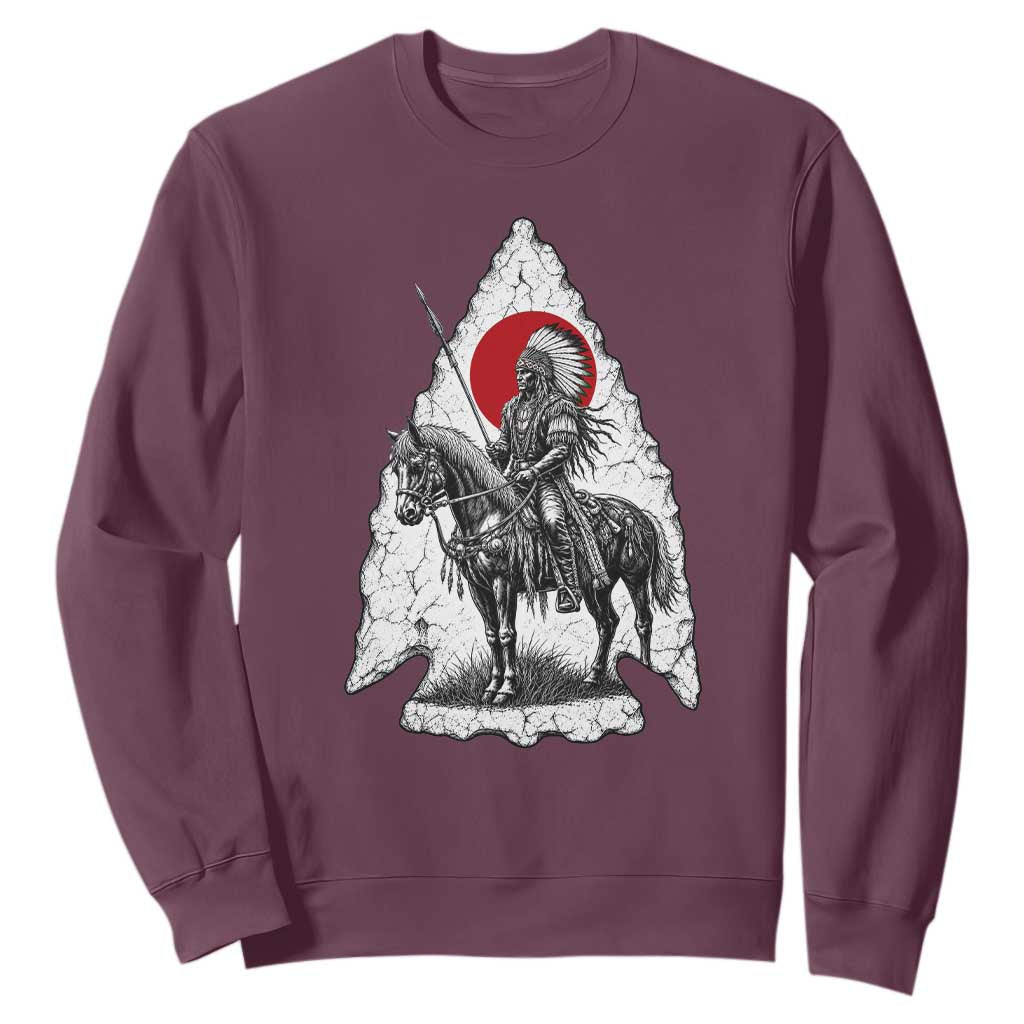 Vintage Native American Warrior Sweatshirt Horse Rider Feather Headdress Graphic TS12 Maroon Print Your Wear