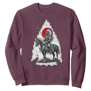 Vintage Native American Warrior Sweatshirt Horse Rider Feather Headdress Graphic TS12 Maroon Print Your Wear