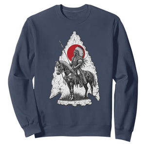 Vintage Native American Warrior Sweatshirt Horse Rider Feather Headdress Graphic TS12 Navy Print Your Wear