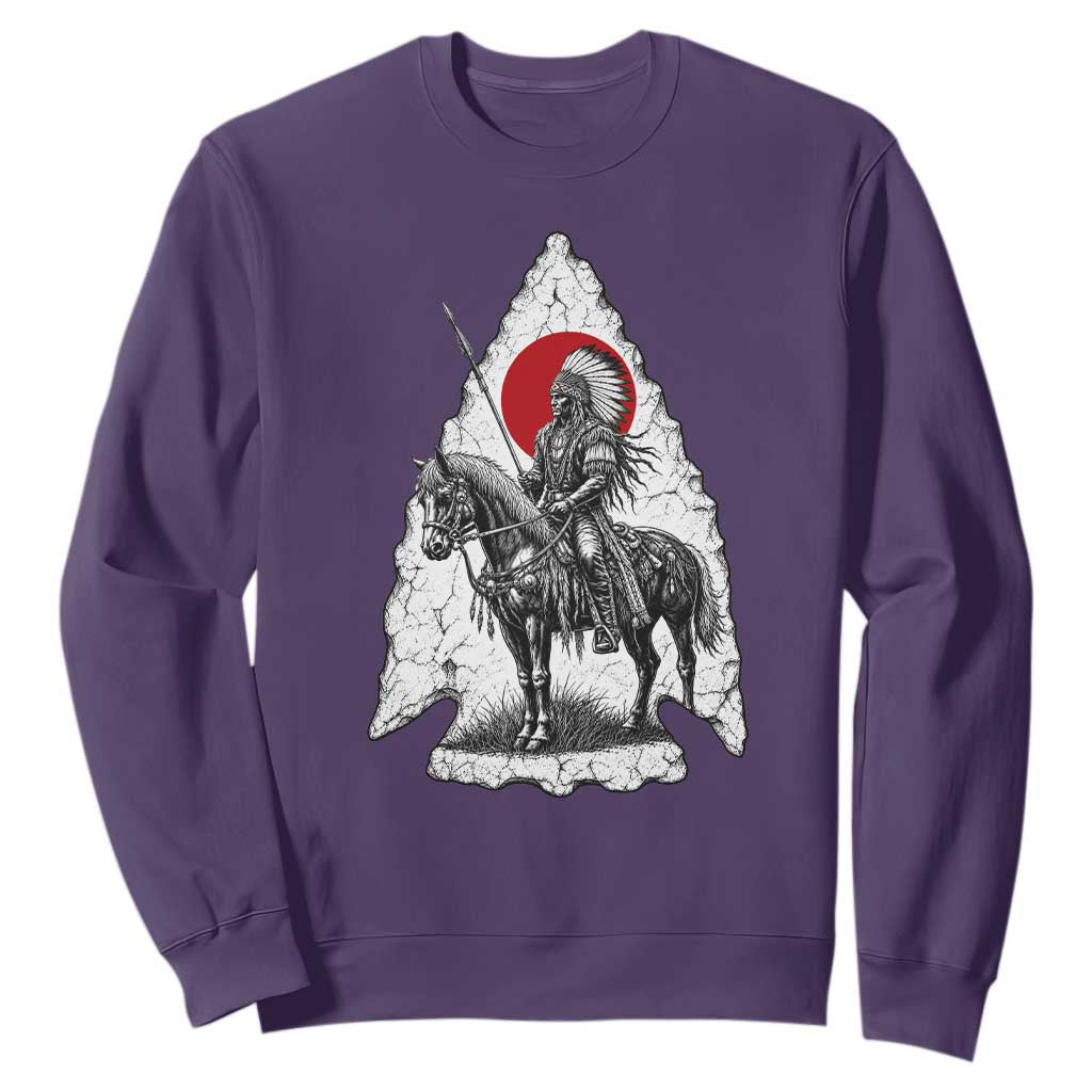 Vintage Native American Warrior Sweatshirt Horse Rider Feather Headdress Graphic TS12 Purple Print Your Wear