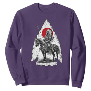 Vintage Native American Warrior Sweatshirt Horse Rider Feather Headdress Graphic TS12 Purple Print Your Wear