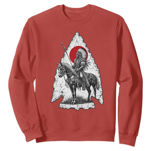 Vintage Native American Warrior Sweatshirt Horse Rider Feather Headdress Graphic TS12 Red Print Your Wear