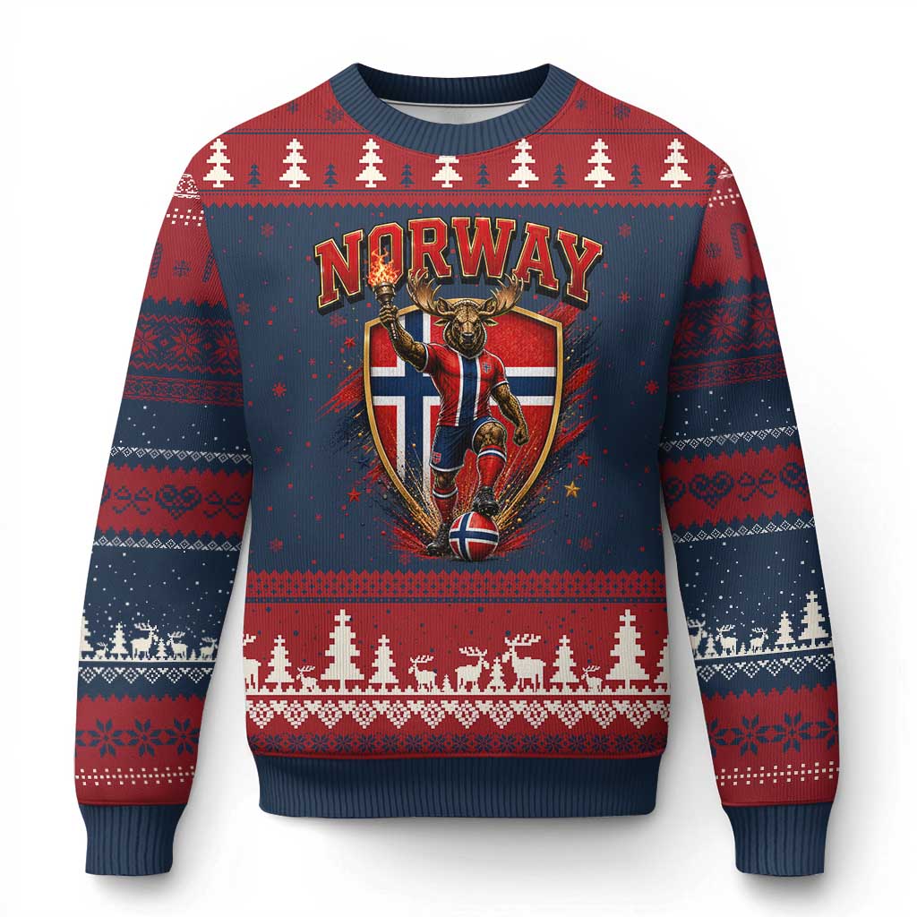 Funny Norway Norwegian Moose Ugly Christmas Sweater Soccer Fan Game Day Gift TS12 Navy Red Print Your Wear